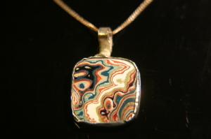 Silver Set Fordite Necklace 