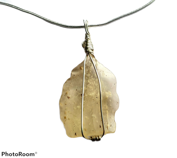 Stunning Libyan Desert Glass Necklace Silver Wrapped